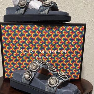 Kurt Geiger Denim Sandals with Crystal Accents